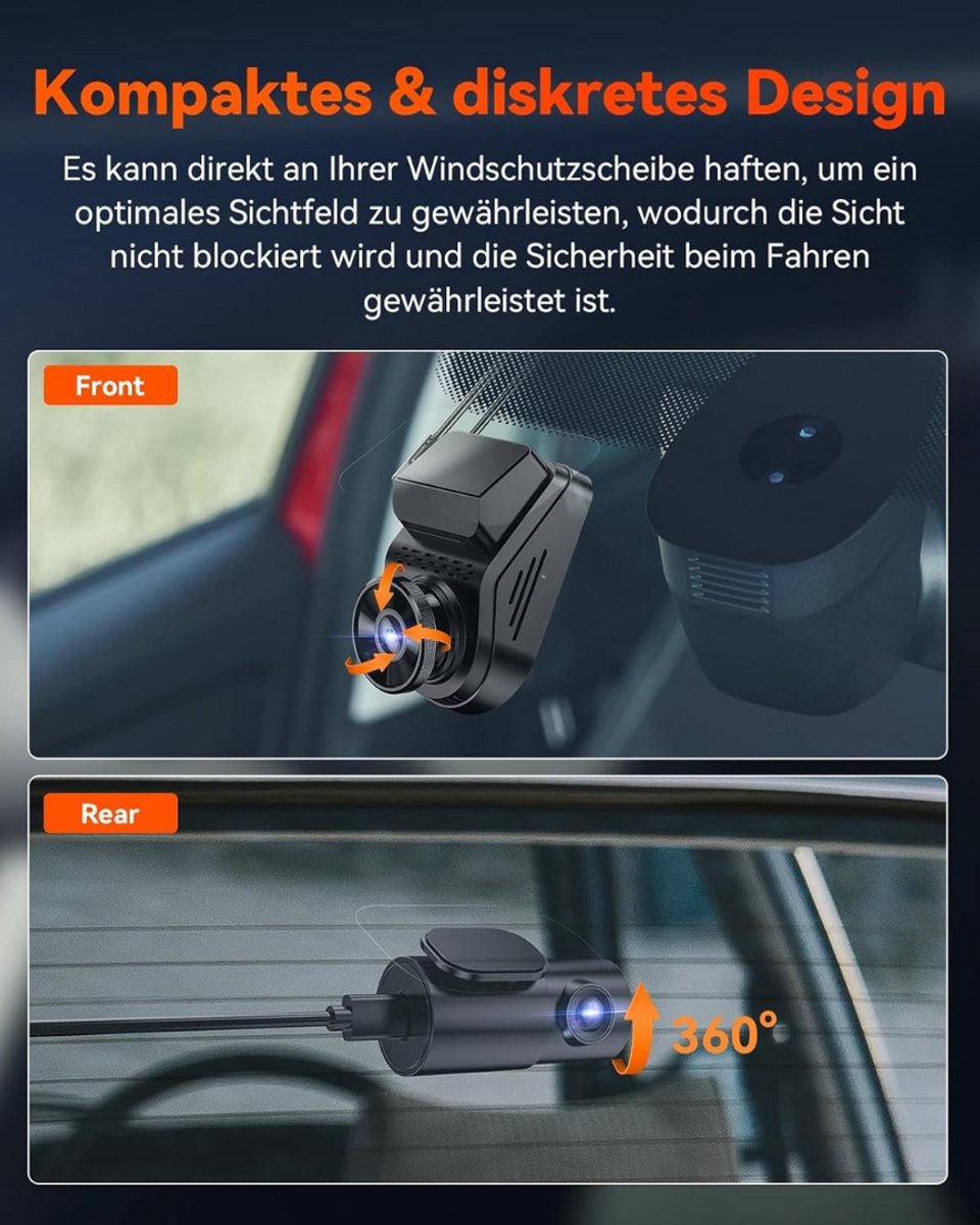 Dashcam - Daschcams - Auto - Camera - Vooruit - Achteruit - Video - Autobeveiliging - Parkeerbeveiliging - Recording - Dag en Nacht - Schadepreventie – foto 2