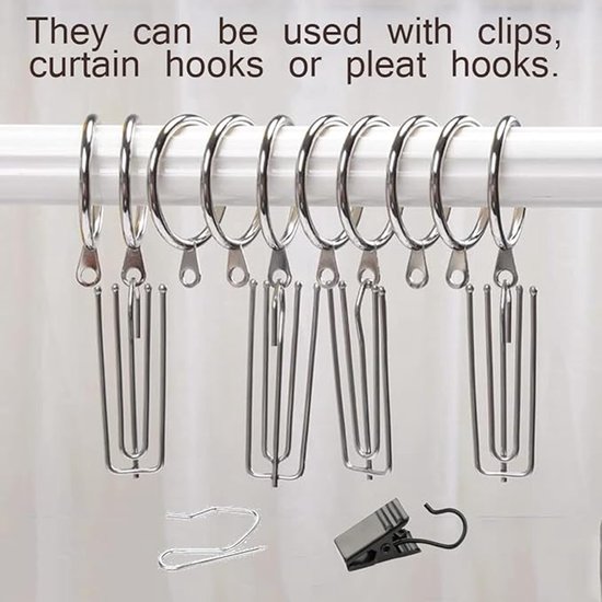 60 pièces - Anneaux de rideau - Diamètre intérieur 38 mm - Rideau de douche - Fer - Bagues de Rideaux - Argent - Ring - Crochets de rideau - Crochet - Anneaux de rideau de douche