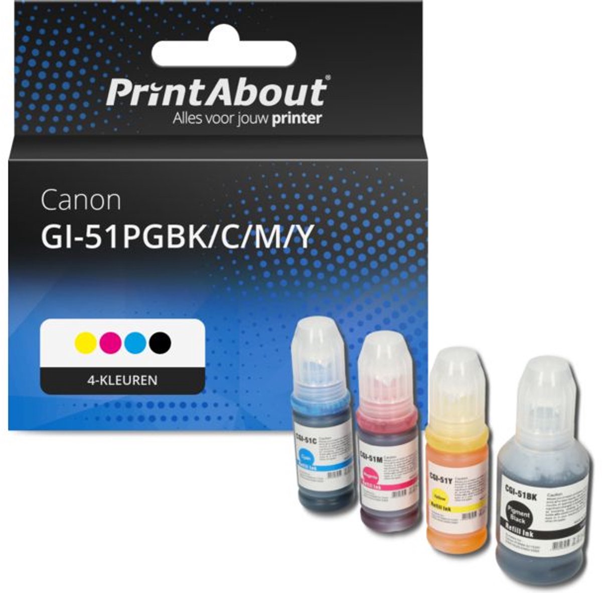 PrintAbout Huismerk Canon GI-51PGBK/C/M/Y Inktcartridge 4-kleuren Voordeelbundel