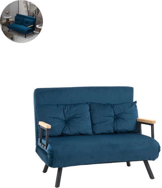 Slaapbank - Uitklapbaar - Slaapstoel - Logeerbed - Zetelbed - Slaapfauteuil - Vouwbed - 2 persoons - Zeer comfortabel - Blauw