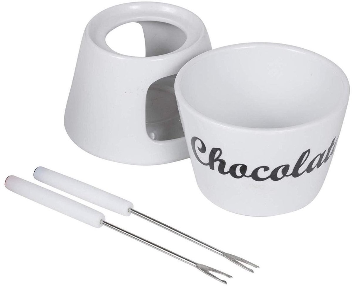 Excellent Houseware Chocoladefondue - 12,5 x 15,5 cm - wit - met vorken - porselein - moederdag - cadeau – foto 5