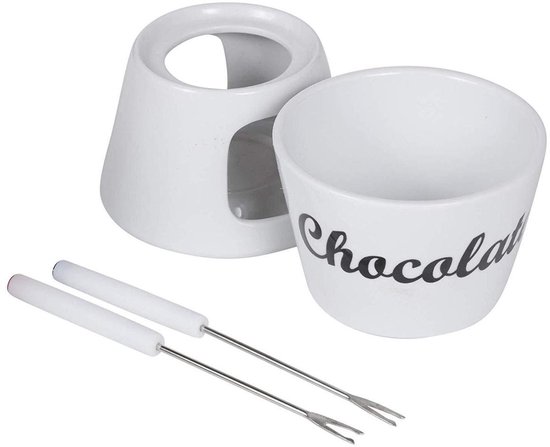 Excellent Houseware Chocoladefondue - 12,5 x 15,5 cm - wit - met vorken - porselein - moederdag - cadeau van Excellent Houseware. — afbeelding 5