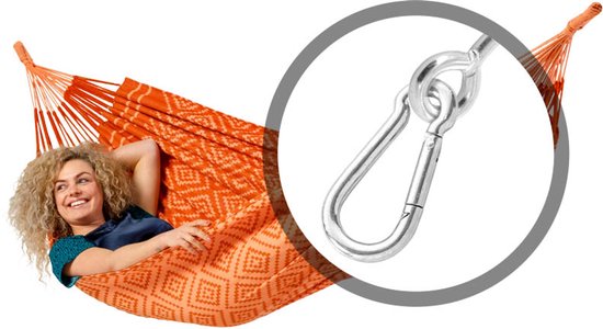 Luilak 1 persoons hangmat met bevestigingsset - 100% Katoen - 300x140cm - 120kg draagkracht - binnen & buiten - Oranje, Rood