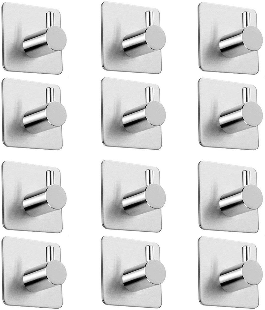 Handdoekhaakjes Zelfklevend - 12 stuks - Haakjes Zonder Boren - RVS Ophanghaken - Plakhaak
