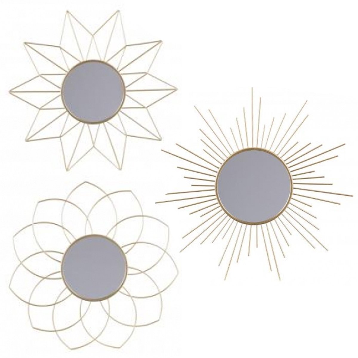 Natural Living Wandspiegel set Sunflower - goud - 3-delig - metaal - rond - 3x D25cm