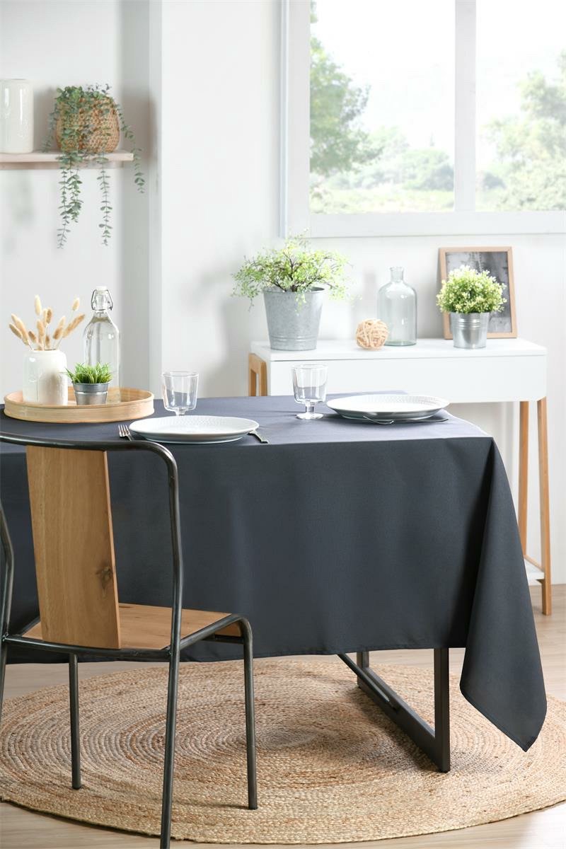 Stof Textiles Tafelkleed Nelson - 145 x 200 cm - antraciet - Eettafel tafellakens - polyester stof - tafel dekken