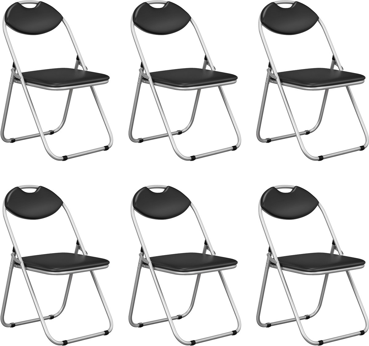 Costway Klapstoelen, set van 6, gaststoelen met metalen frame, gevoerde stoelen en antislip voetkussens, voor thuis, kantoor, draagvermogen 115 kg Zwart