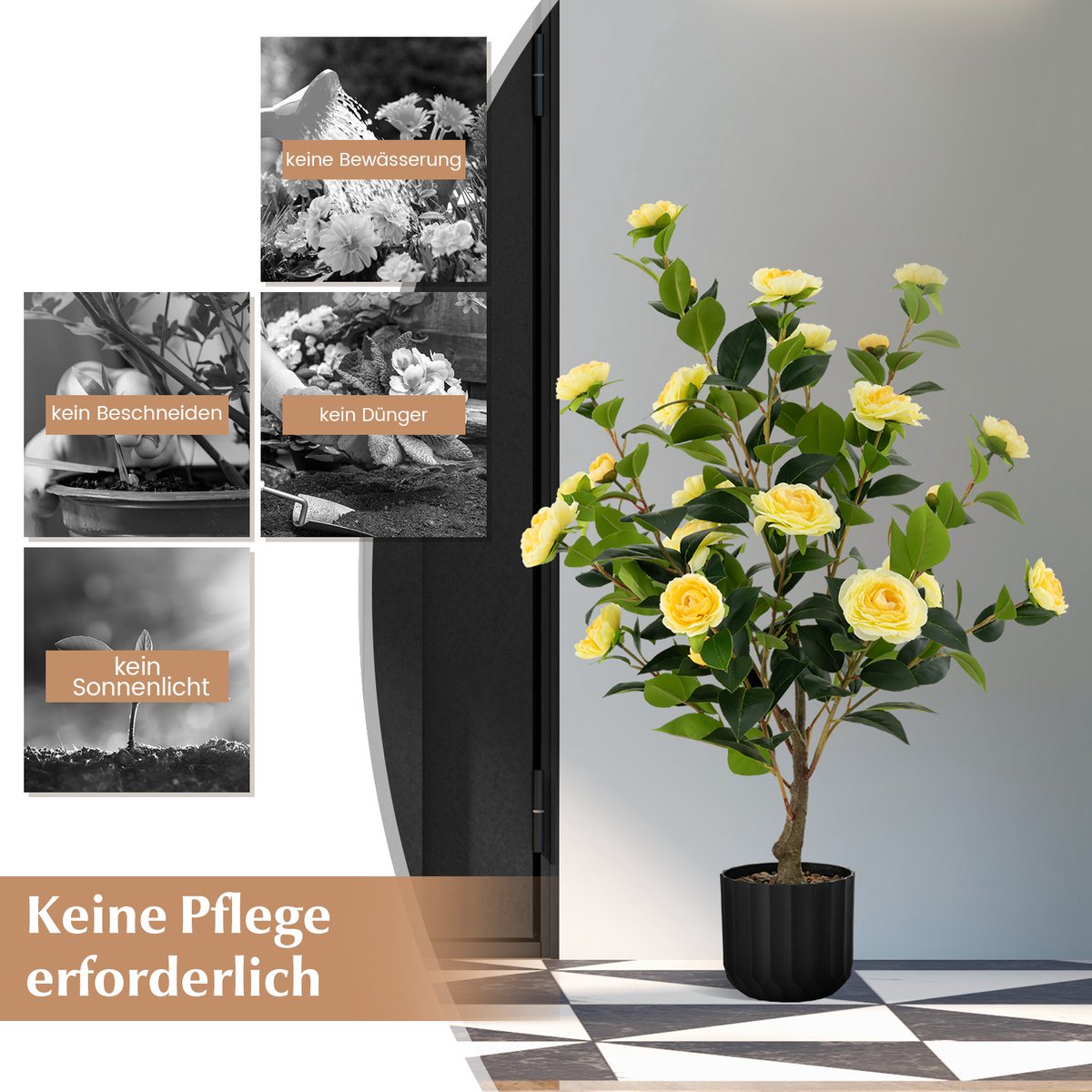 COSTWAY 2-delige set kunstboom met bloemen 95 cm, kunstkameleenboom, kunstplant in pot, cameliaplant met 24 bloemen & natuurlijke stam, kunstbloem voor thuis, kamerplant decoratieplant (2, rood