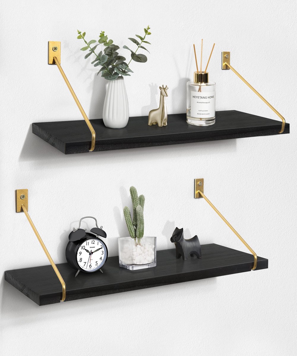 My Ninki ® Stijlvolle Set van Twee Zwevende Wandplanken in Zwart en Goud voor Elke Ruimte