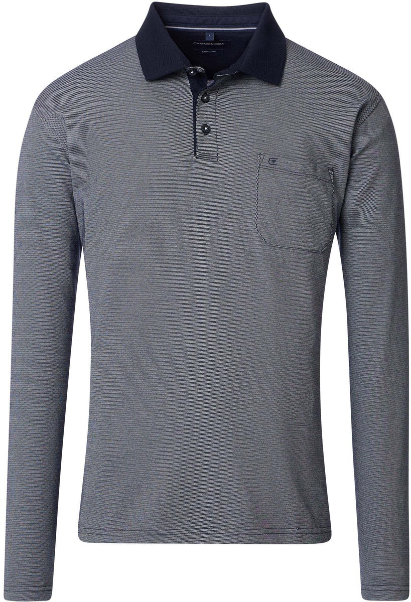 CASAMODA Long Sleeve Polo Structure Blauw - Maat 3XL - Heren - Longsleeve polo