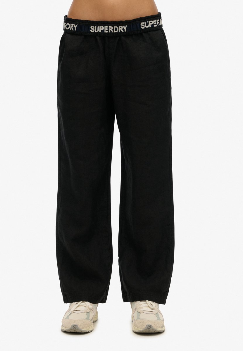 Superdry Linnen broek met trekkoord Dames Broeken Zwart