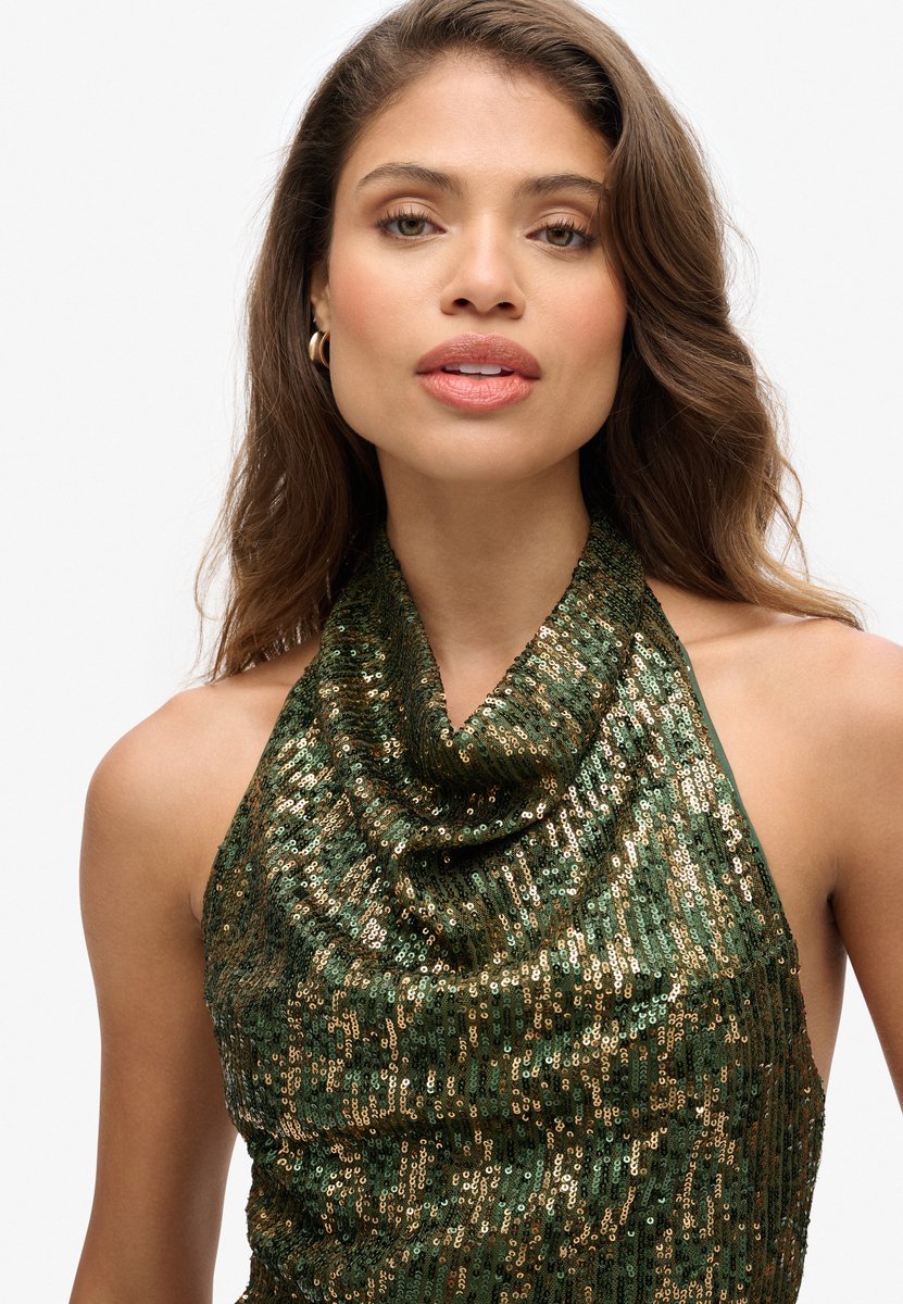 Superdry Haltertop met col en pailletten Dames Tops Groen