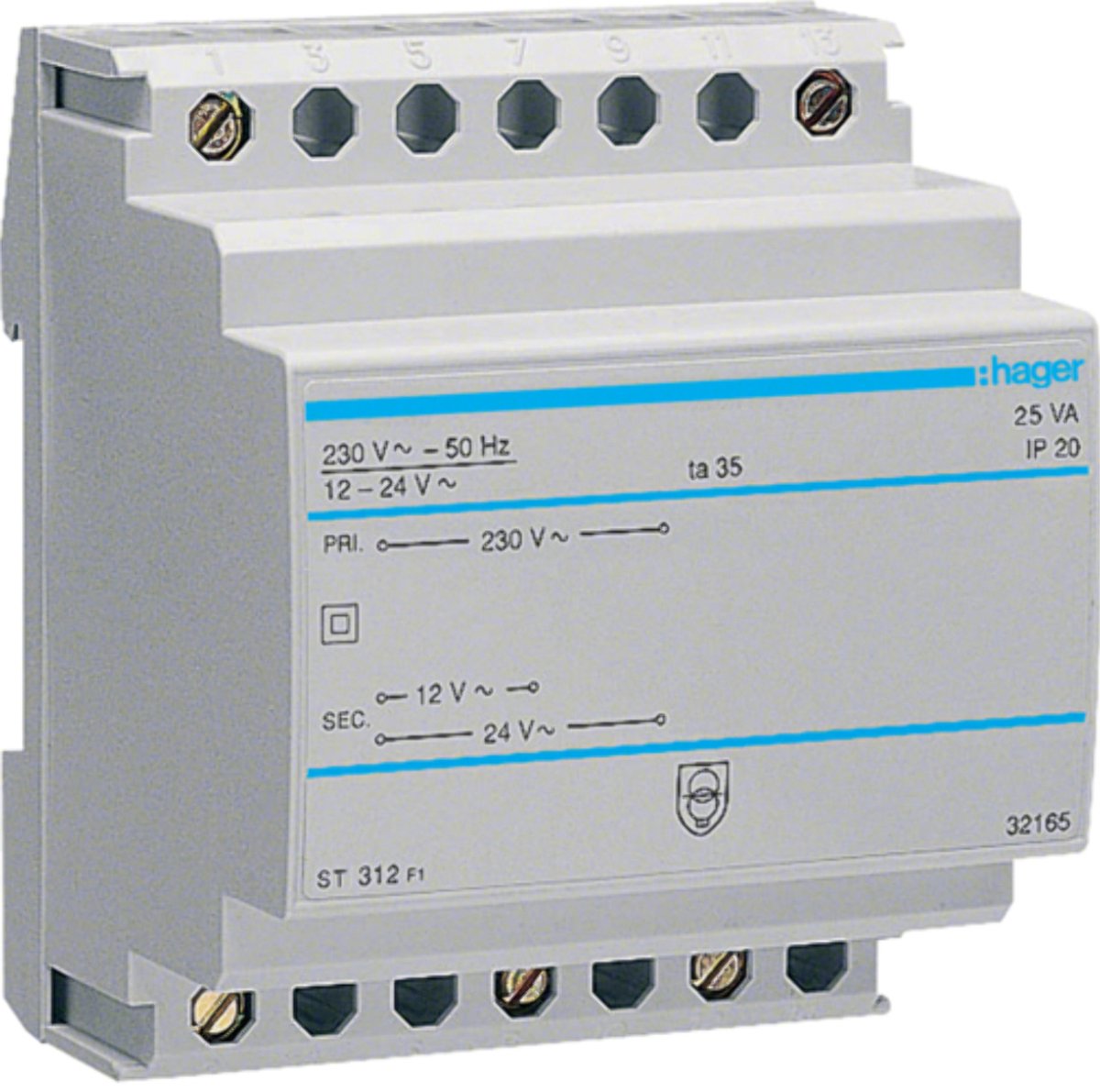 Hager - transfo 220v 12-24v 25va 4 modules - st312 afbeelding