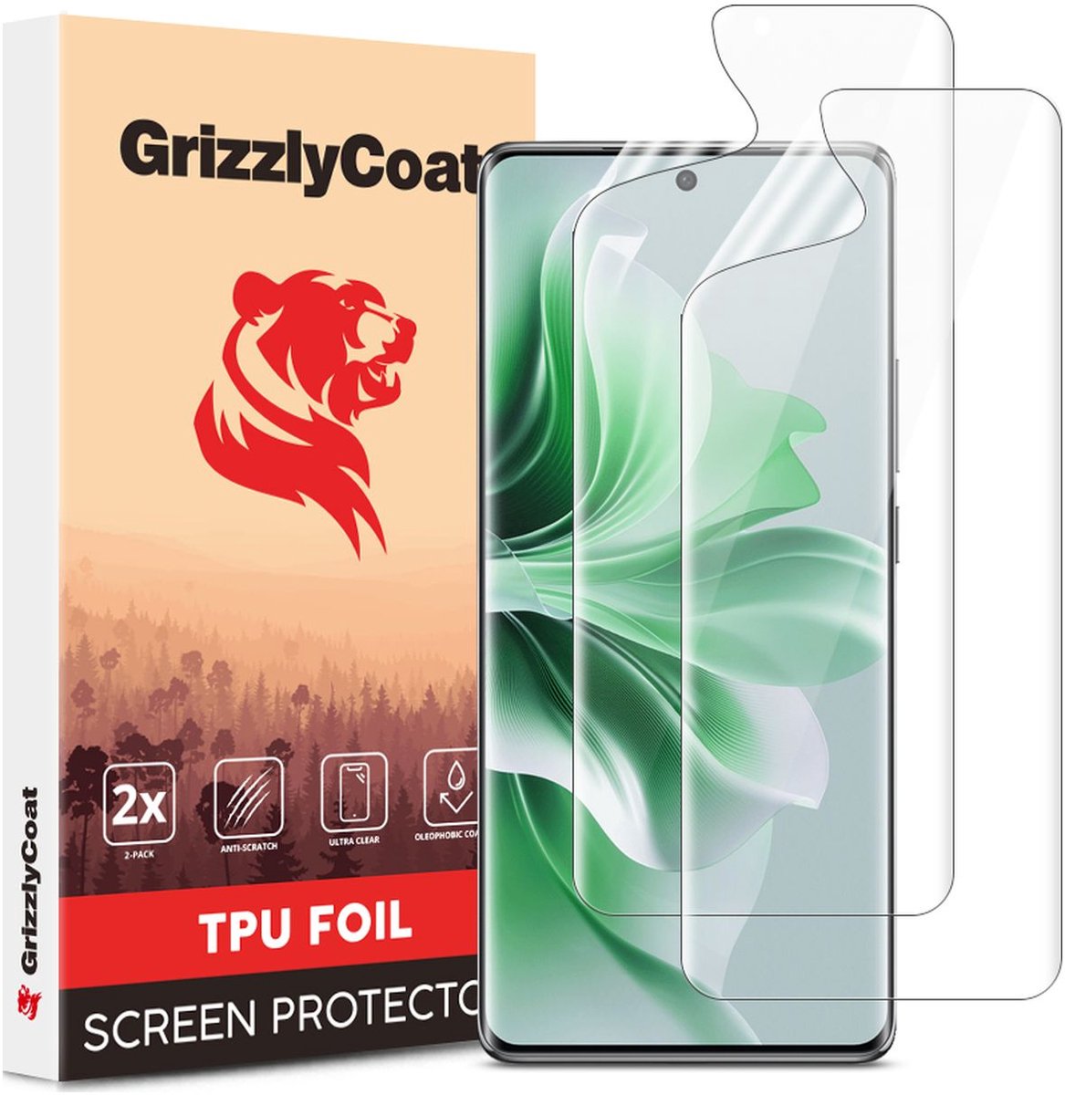 GrizzlyCoat Screenprotector geschikt voor OPPO Reno 12 Pro Hydrogel TPU | GrizzlyCoat Screenprotector - Case Friendly (2-Pack)