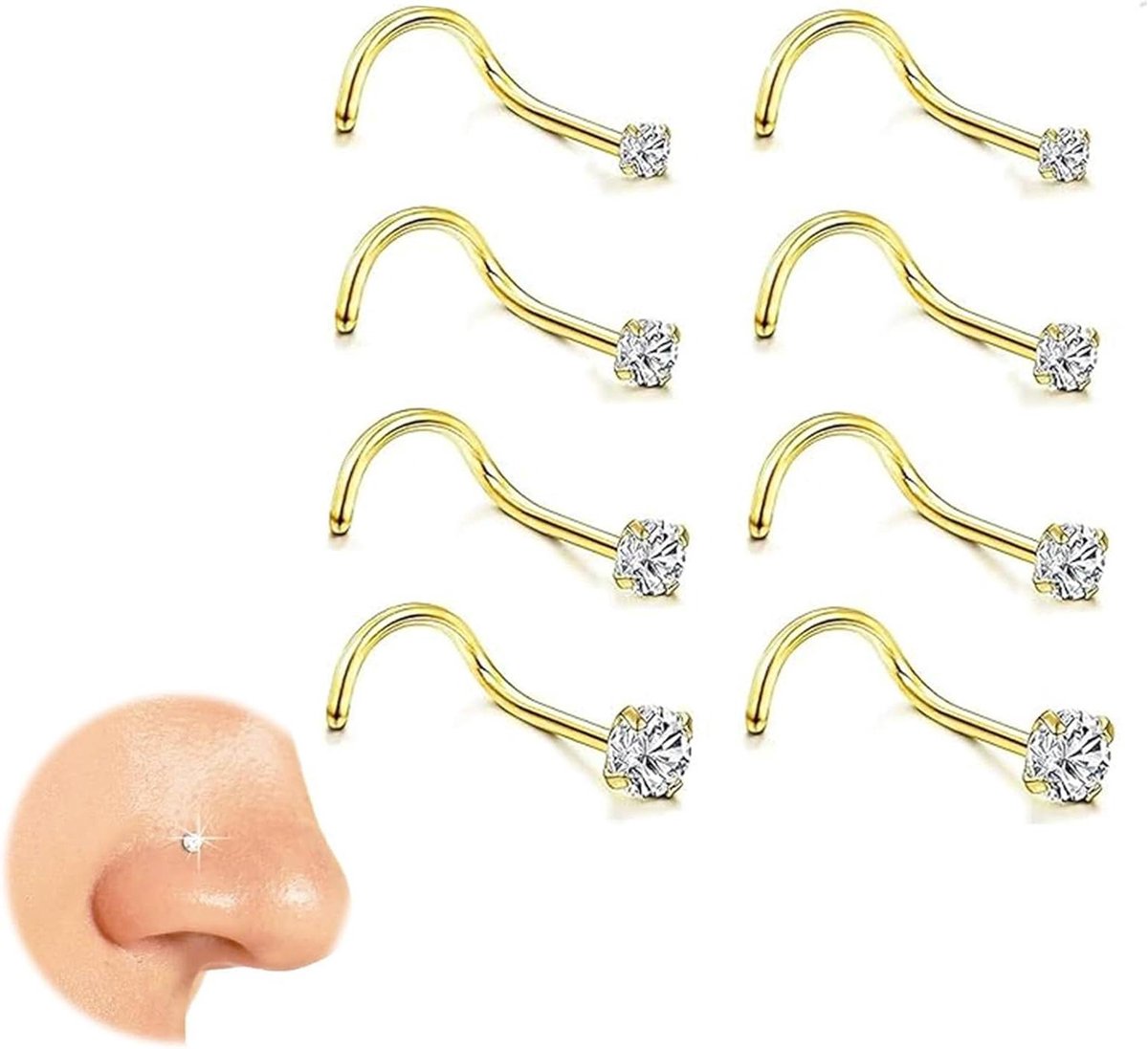 Image of 316L neuspiercings chirurgisch staal hypoallergeen - Set van 8 neuspiercings Meerkleurig