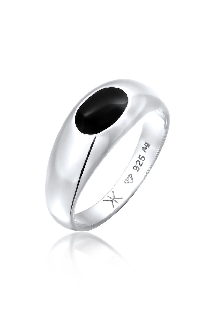 KUZZOI - Ring - Emaille Zwart 925 Sterling Zilver - Heren