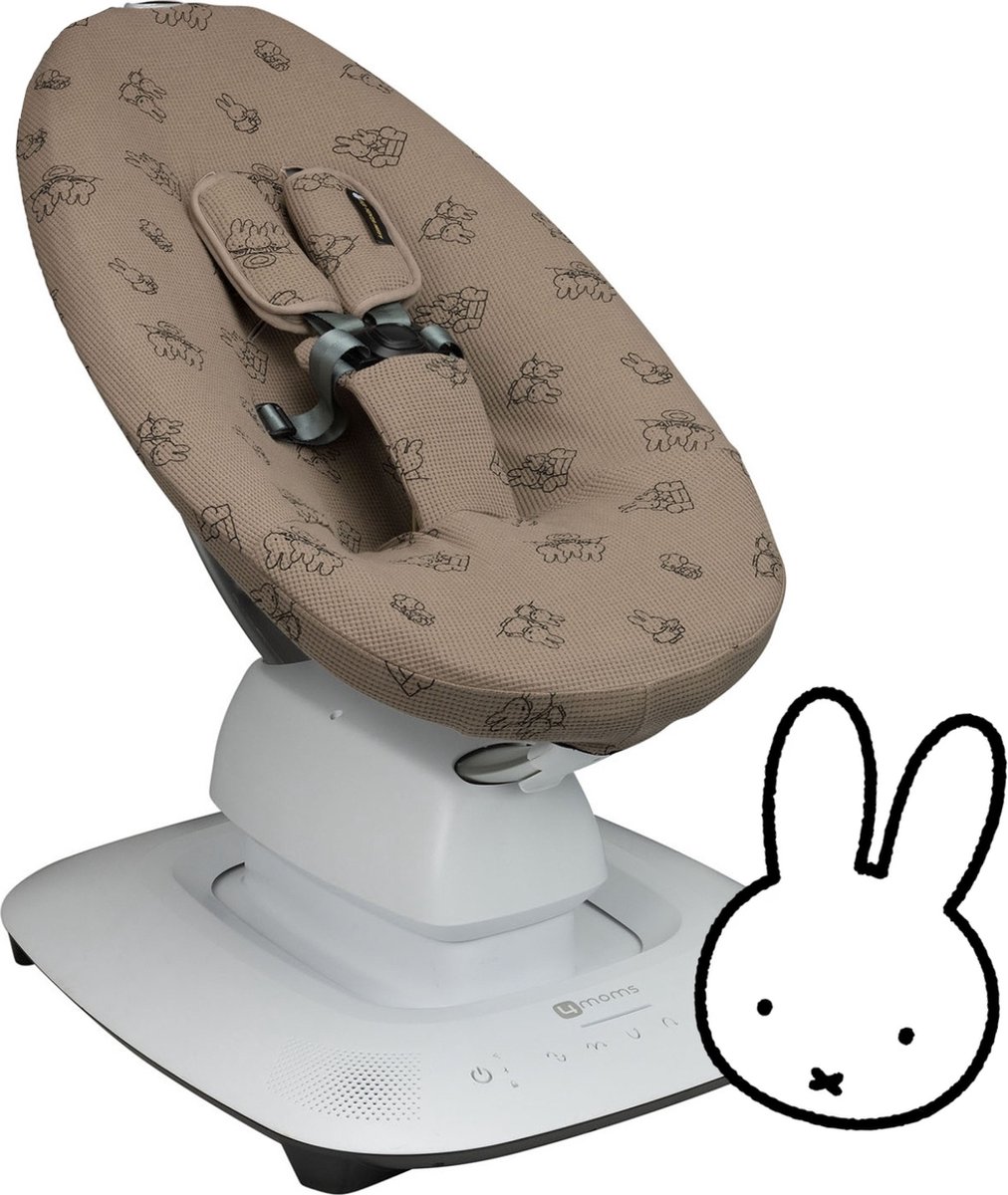 Ukje-Nijntje Wipstoelhoes geschikt voor 4Moms Mamaroo 5 Rockaroo Wipstoel - Hoes met Waterdichte Voering ter Bescherming van je Stoel - Perfecte Pasvorm - Met Gordelbeschermers - Makkelijk Wasbaar - Zacht Katoen - Taupe Nijntje