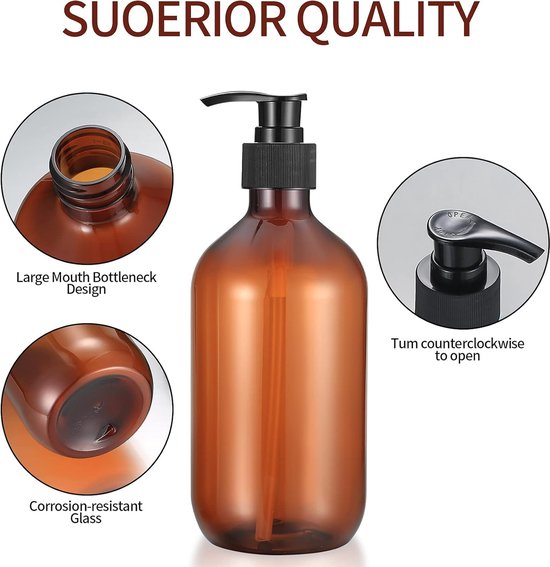 Navulbare Shampoo- en Douchegelflessen - 500 ml - 2 stuks - Bruin - Kunststof — afbeelding 5