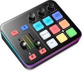 MOANO Gaming Audio Mixer - Streaming - RGB - Table de mixage PC avec interface microphone XLR - Contrôle individuel - Alimentation fantôme 48V - Podcast - Enregistrement - Voix - Effets sonores - Réduction du bruit - Zwart