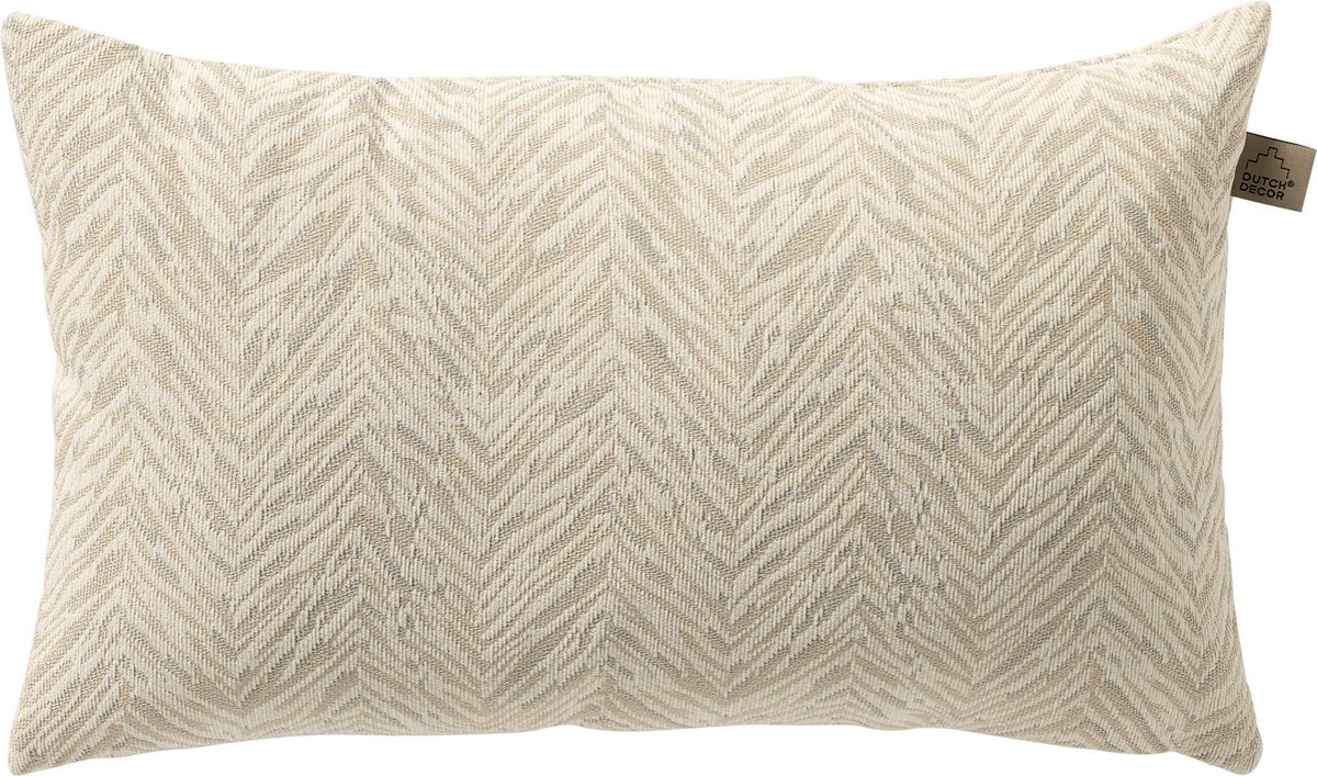 Dutch Decor AUGUSTA - kussenhoes outdoor 30x50 cm - waterafstotend en uv-bestendig - gestreept - Marshmallow - wit en beige Wit, beige