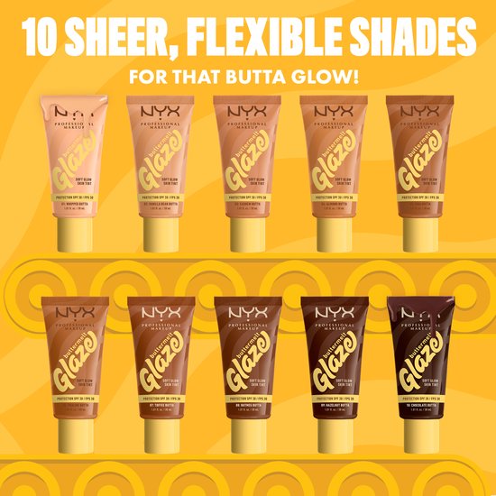 NYX Professional Makeup Fond de teint Vanilla Bean Butta Buttermelt Glaze - Tenue jusqu'à 12 heures - Protection SPF 30 - 1 - 30 ml
