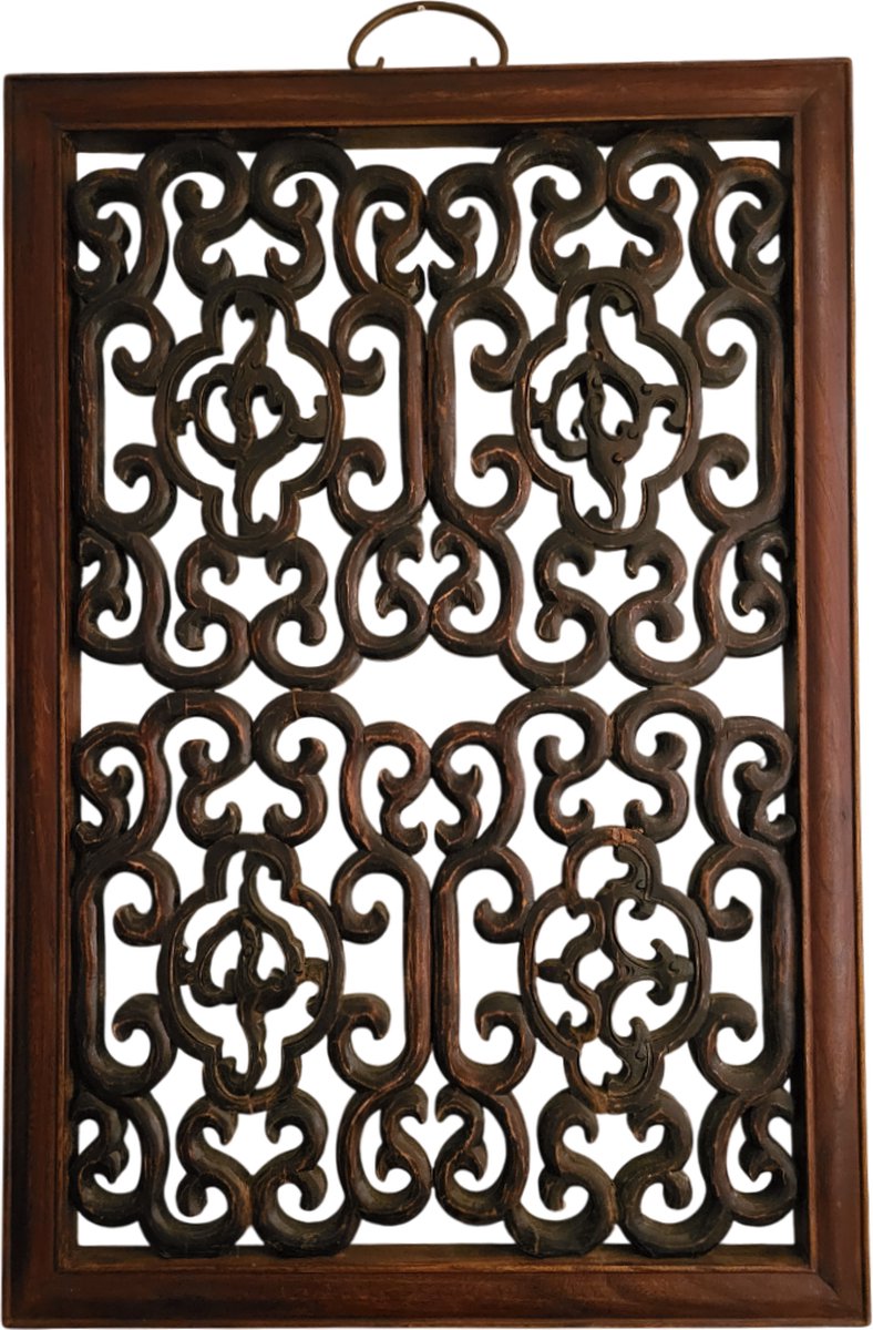 Fine Asianliving Antiek Chinees Wand Paneel Hout Handgesneden B48xD3xH70cm