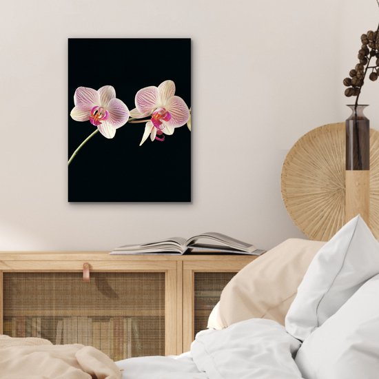 Décoration murale Métal - Peinture Aluminium Industriel - Orchidée - Fleurs - Zwart - Rose - Boutons - 30x40 cm - Dibond - Photo sur aluminium - Décoration murale industrielle - Pour le salon/chambre