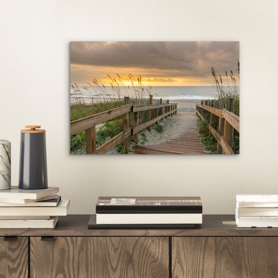 Aluminium schilderij 30x20 cm - Wanddecoratie metaal - Strand - Zee - Duin - Pad - Metalen muurdecoratie woonkamer - Decoratie industrieel - Foto op dibond - Industriële accessoires slaapkamer