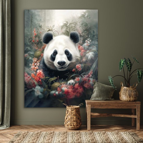 Tableau aluminium 120x160 cm - Décoration murale métal - Panda - Animaux sauvages - Fleurs - Nature - Décoration murale métal salon - Décoration industrielle - Photo sur dibond - Accessoires industriels chambre