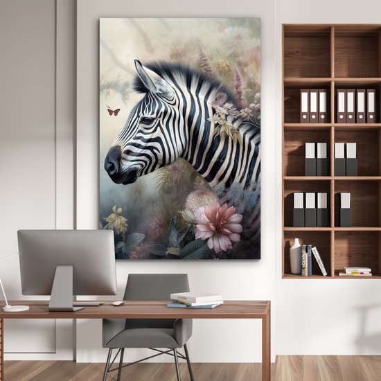 Décoration murale Métal - Peinture Aluminium Industriel - Zebra - Animaux sauvages - Papillon - Fleurs - 100x150 cm - Dibond - Photo sur aluminium - Décoration murale industrielle - Pour le salon/chambre