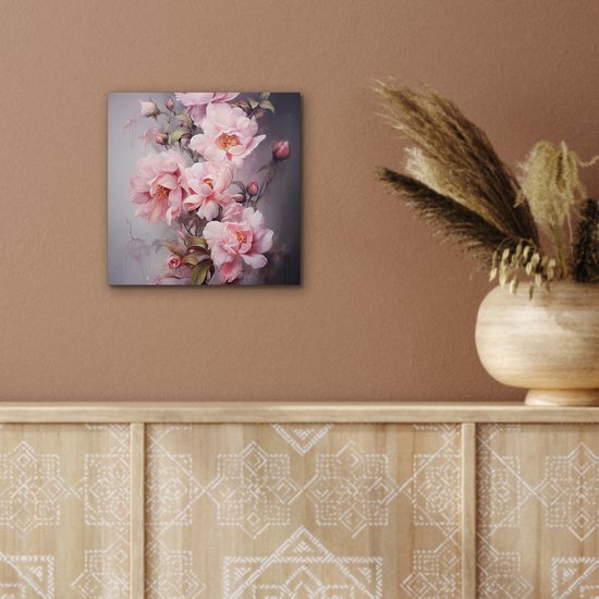 Tableau aluminium 20x20 cm - Décoration murale métal - Roses - Fleurs - Rose - Art - Aquarelle - Décoration murale métal salon - Décoration industrielle - Photo sur dibond - Accessoires industriels chambre