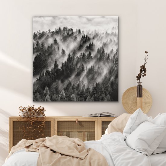Tableau aluminium 90x90 cm - Décoration murale métal - Paysage - Brume - Forêt - Nature - Décoration murale métal salon - Décoration industrielle - Photo sur dibond - Accessoires industriels chambre