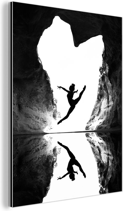 Aluminium schilderij 60x80 cm - Wanddecoratie metaal - Ballet - Hart - Grot - Zwart - Wit - Metalen muurdecoratie woonkamer - Decoratie industrieel - Foto op dibond - Industriële accessoires slaapkamer