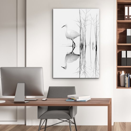 Aluminium schilderij 80x120 cm - Wanddecoratie metaal - Vogel - Water - Planten - Natuur - Metalen muurdecoratie woonkamer - Decoratie industrieel - Foto op dibond - Industriële accessoires slaapkamer