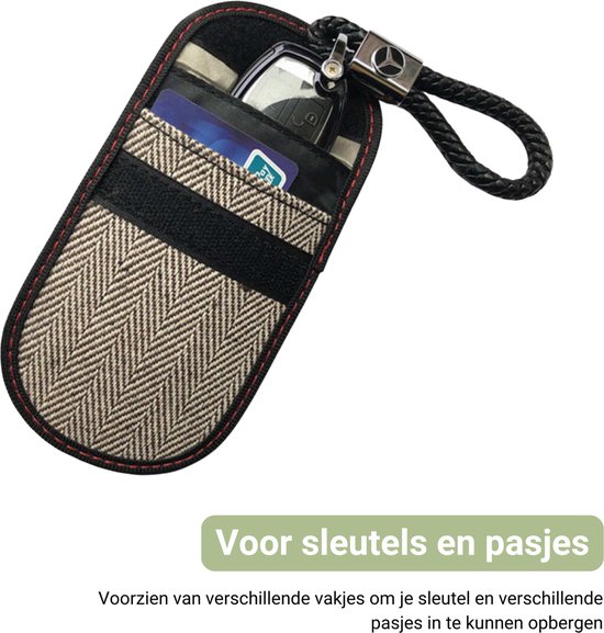 Étui à clés antivol Beige - Étui RFID pour clé de voiture - Bloque les signaux - Couvercle de clé avec porte-clés - Pochette pour clés Entrée sans clé - Antivol - Carte de débit