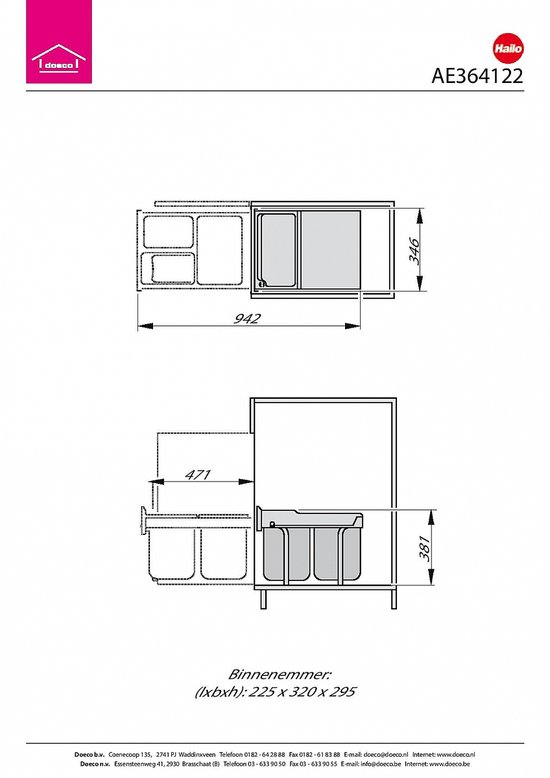 Hailo Tandem-Rb Inbouw Prullenbak - 2 x 20 l - Grijs