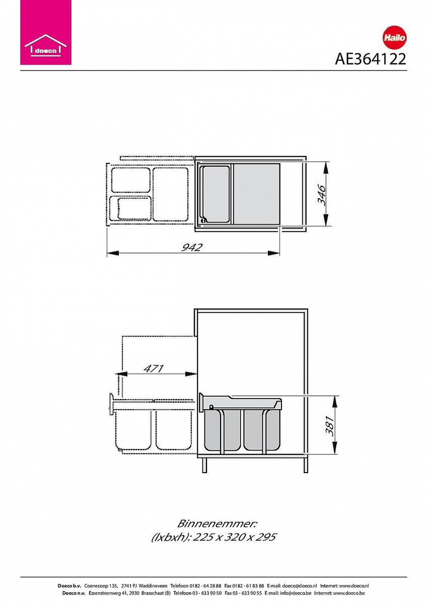 Hailo Tandem-Rb Inbouw Prullenbak - 2 x 20 l - Grijs