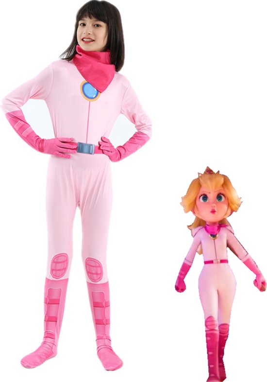 Joya Kids® Princess Peach verkleed pak voor kinderen | Verkleedjurk Meisje Prinses | Halloween kostuum | Mario Kart thema | Carnaval kleding | Peach prinsessen kostuum Jump Suit | Maat 140