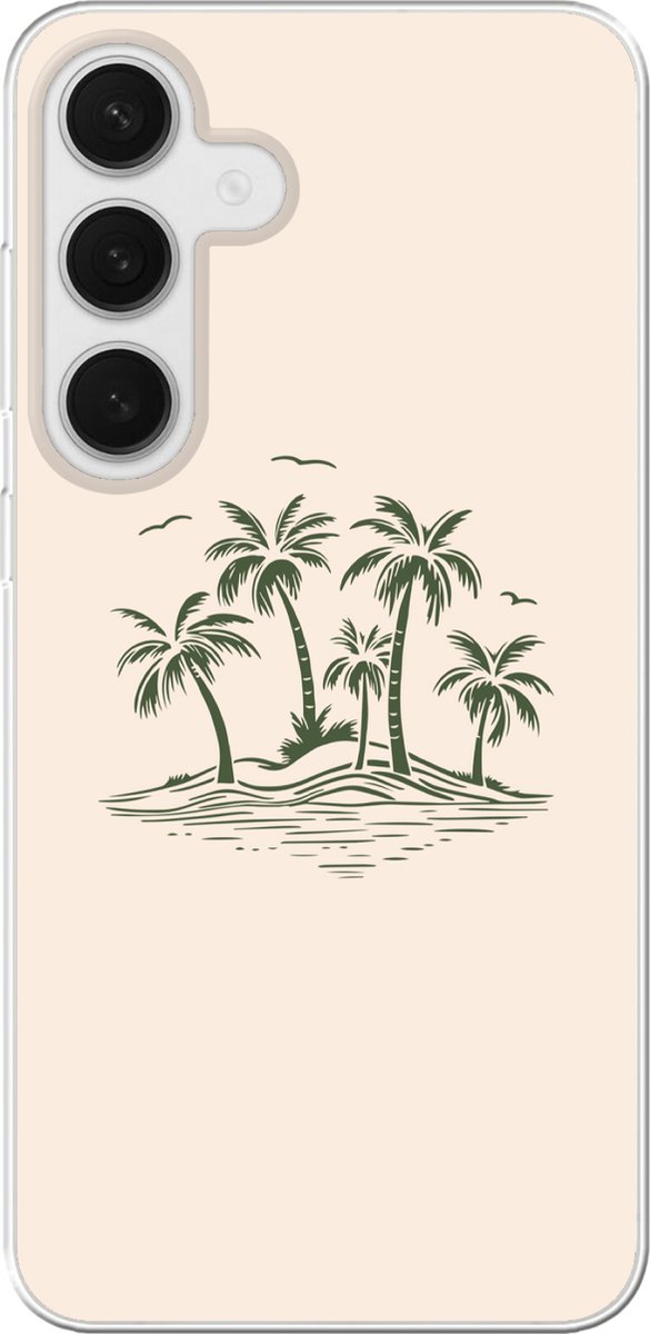 Telefoonhoesje Geschikt voor Samsung Galaxy S25 Plus hoesje - Palmbomen - Strand - Beige - Groen - Tropisch - Siliconen Telefoonhoesje Telefoonhoesje