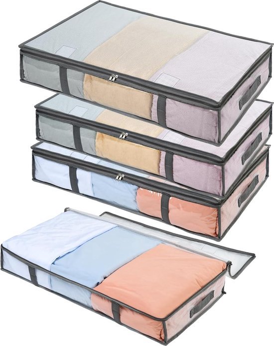 Opbergdozen voor onder het bed, 2 stuks, met deksel, opvouwbare