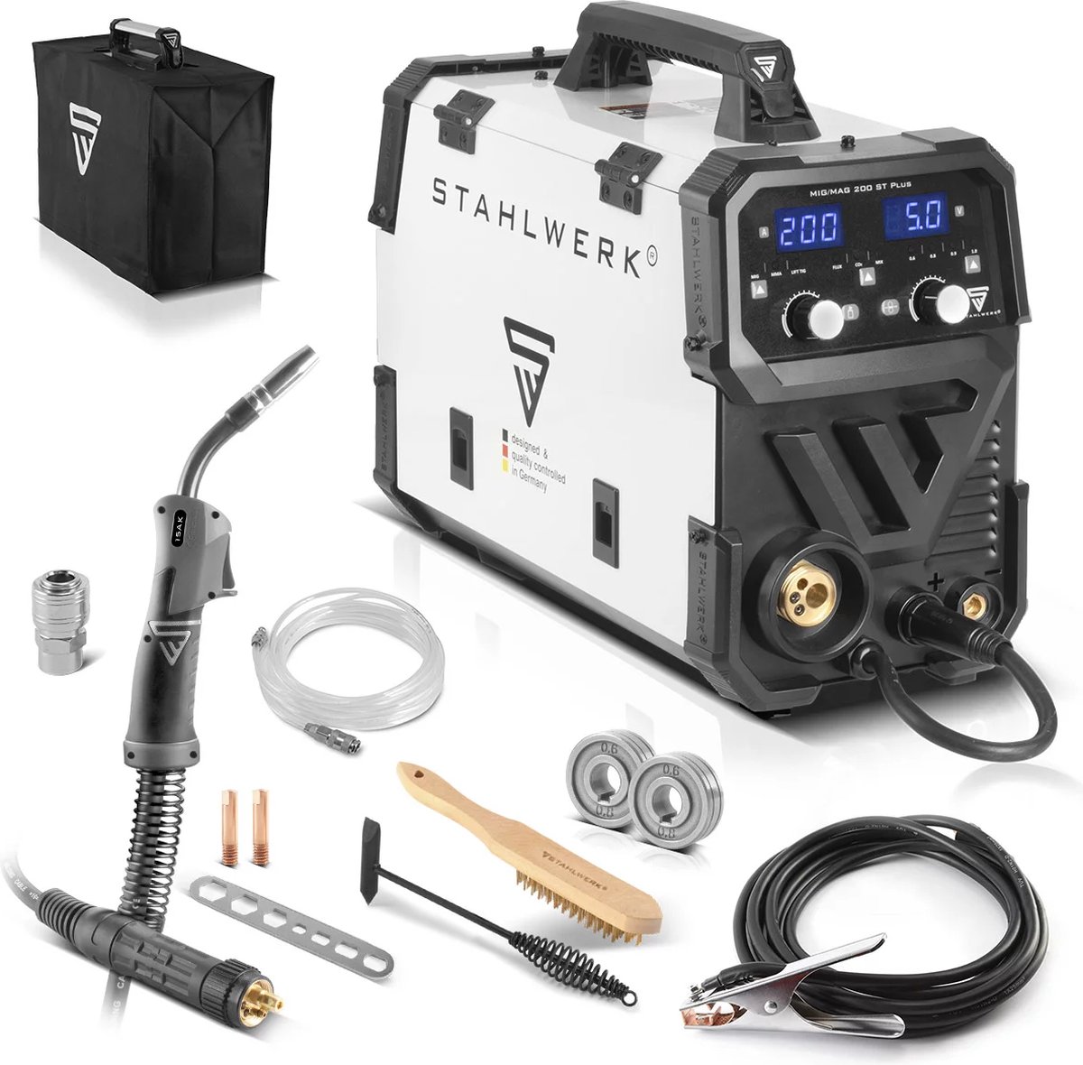 STAHLWERK MIG MAG 200 ST PLUS gasbeschermd lasapparaat | IGBT-omvormer met 200 A, synergische draadaanvoer, FLUX, Lift-TIG en MMA | ARC-functie