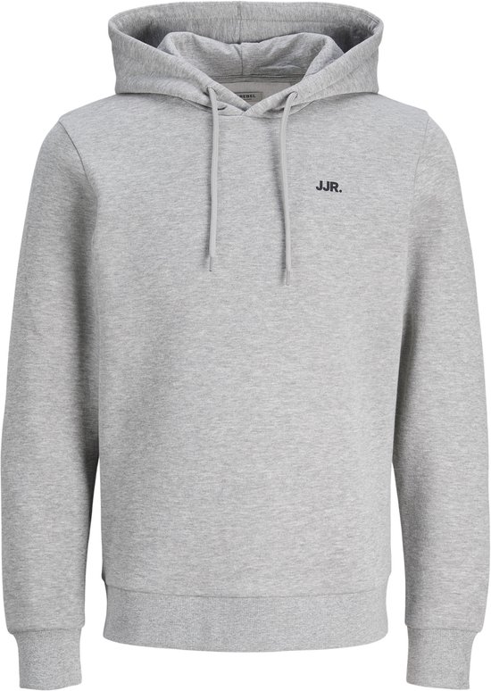 Sweat à capuche gris clair JJ Rebel avec logo noir sur la poitrine.