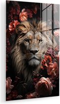 MuchoWow® Peinture sur verre 80x120 cm - Peinture sur verre - Lion - Animal - Nature - Botanique - Fleurs - Rose - Photo sur verre acrylique - Peintures