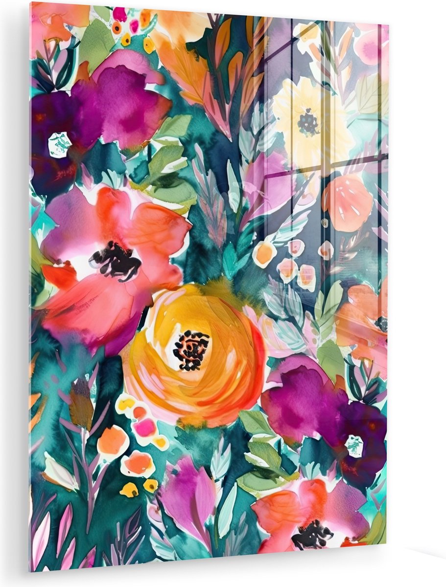 MuchoWow® Glasschilderij 120x160 cm - Schilderij acrylglas - Bloemen - Olieverf - Kunst - Natuur - Foto op glas - Muurdecoratie woonkamer - Wanddecoratie slaapkamer - Schilderijen