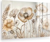 MuchoWow® Peinture sur verre 120x80 cm - Peinture sur verre acrylique - Fleurs - Beige - Nature - Illustration - Photo sur verre - Décoration murale salon - Décoration murale chambre - Peintures