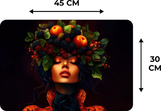 Sets de table - 6 pièces - 45x30 cm - Set de table en plastique - Femme - Noir - Baies - Pommes - Dessous de plat - Décoration de table - Accessoires de décoration de table de cuisine