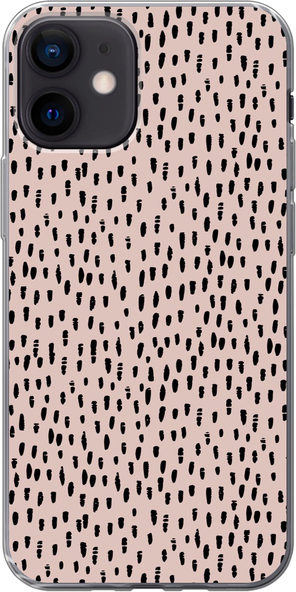 Telefoonhoesje Geschikt voor iPhone 12 hoesje - Stippen - Roze - Zwart - Siliconen Telefoonhoesje Telefoonhoesje