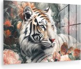 MuchoWow® Peinture sur verre - Tigre - Animaux sauvages - Fleurs - Jungle - 120x80 cm - Peintures sur verre acrylique - Photo sur Glas
