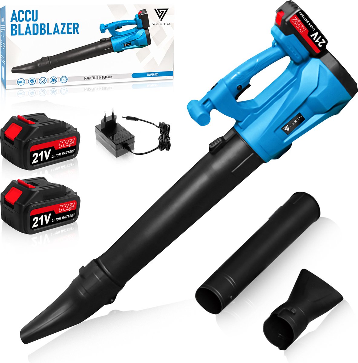 Mini-accu-bladblazer turbo-blazer met 2 x 3 Ah accu's en oplader, 30 m/s, 25000 omw/min turbogeladen motor, kleine stofblazer voor het wegblazen van bladeren, sneeuw, stof, blaaskracht 650 g, voor