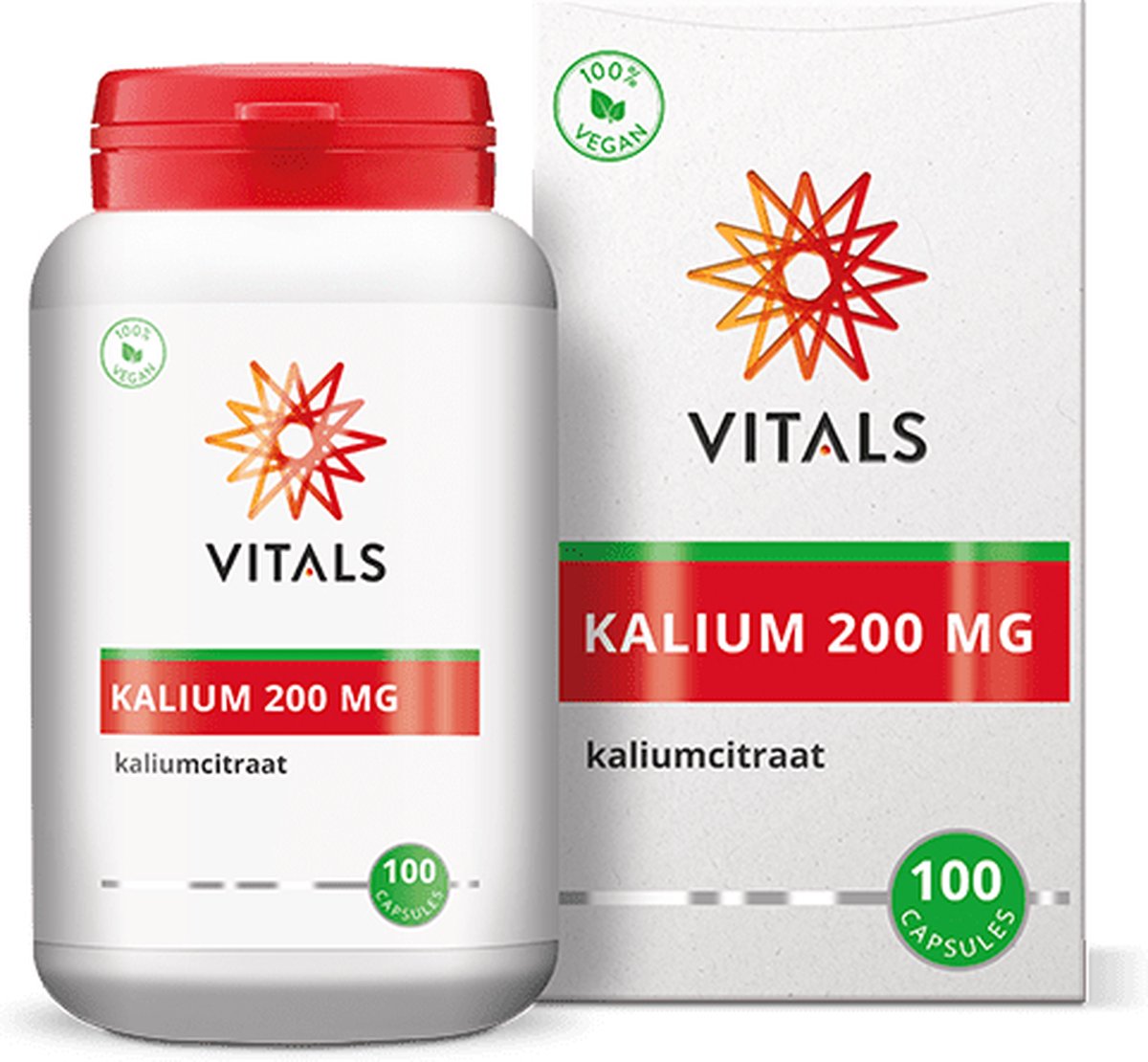 Goedkoopste Vitals Kalium 200 mg - 100 capsules - mineralen. Kaliumcitraat, goed opneembare, organische mineraalverbinding.